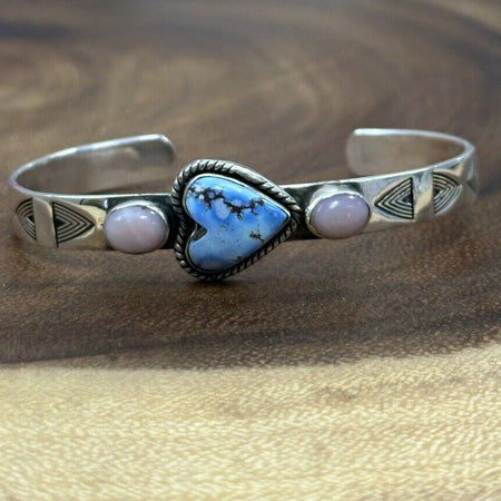 Heart Golden Hills Turquoise And Pink Opal Cuff 925 Sterling Silver Size 6 3/4