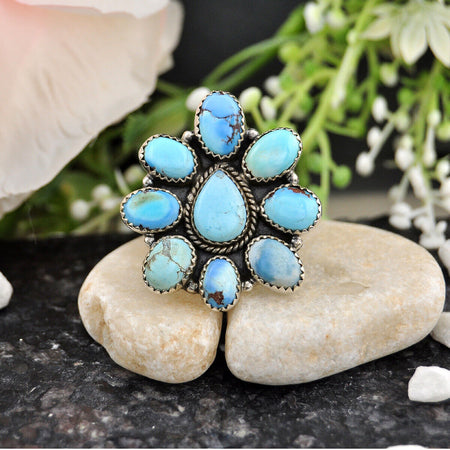 26.79cts Back Closed Golden Hills Turquoise  Adjustable cluster Ring Size 7 4350