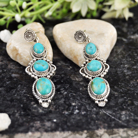 17.62cts Back Closed Natural Kingman Turquoise 925 Silver Dangle Earrings 4256