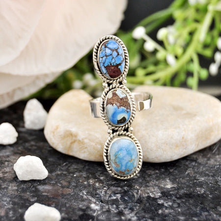13.05cts Back Closed Golden Hills Turquoise 3 stone Adjustable Ring S4341