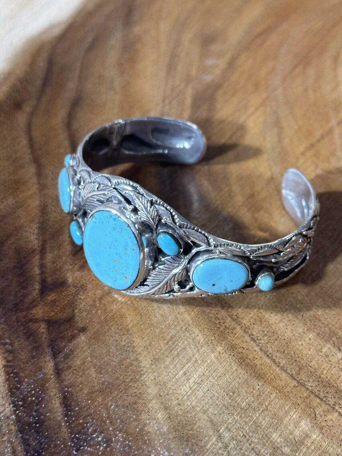 Kingman Turquoise bracelet 925 sterling silver cuff bangle Size 6.5