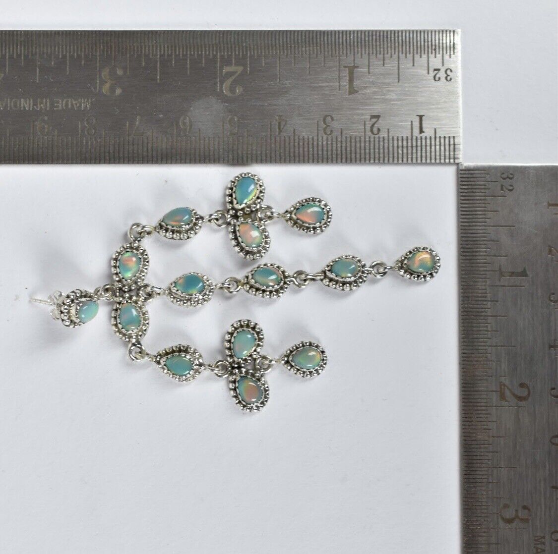 Aurora Opal Statement Chandelier Earrings 925 Sterling Silver