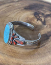 Turquoise And Orange Mojave Turquoise Cuff Sterling Silver 925 Size 7
