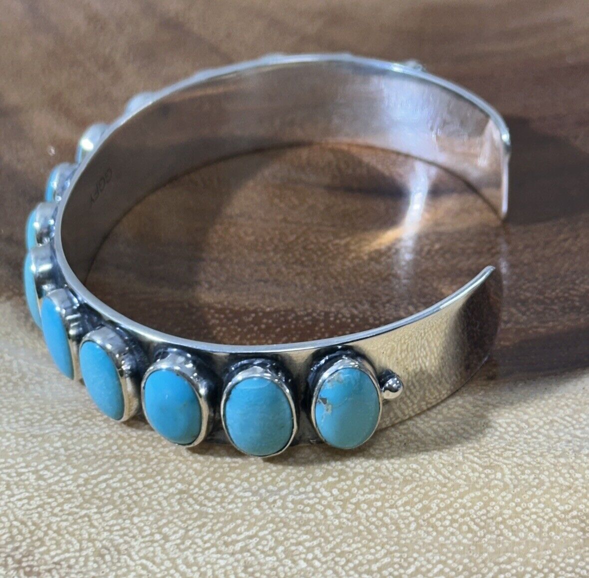 Kingman Turquoise 14 Stone Cuff 925 Sterling Silver Size 7 3/4