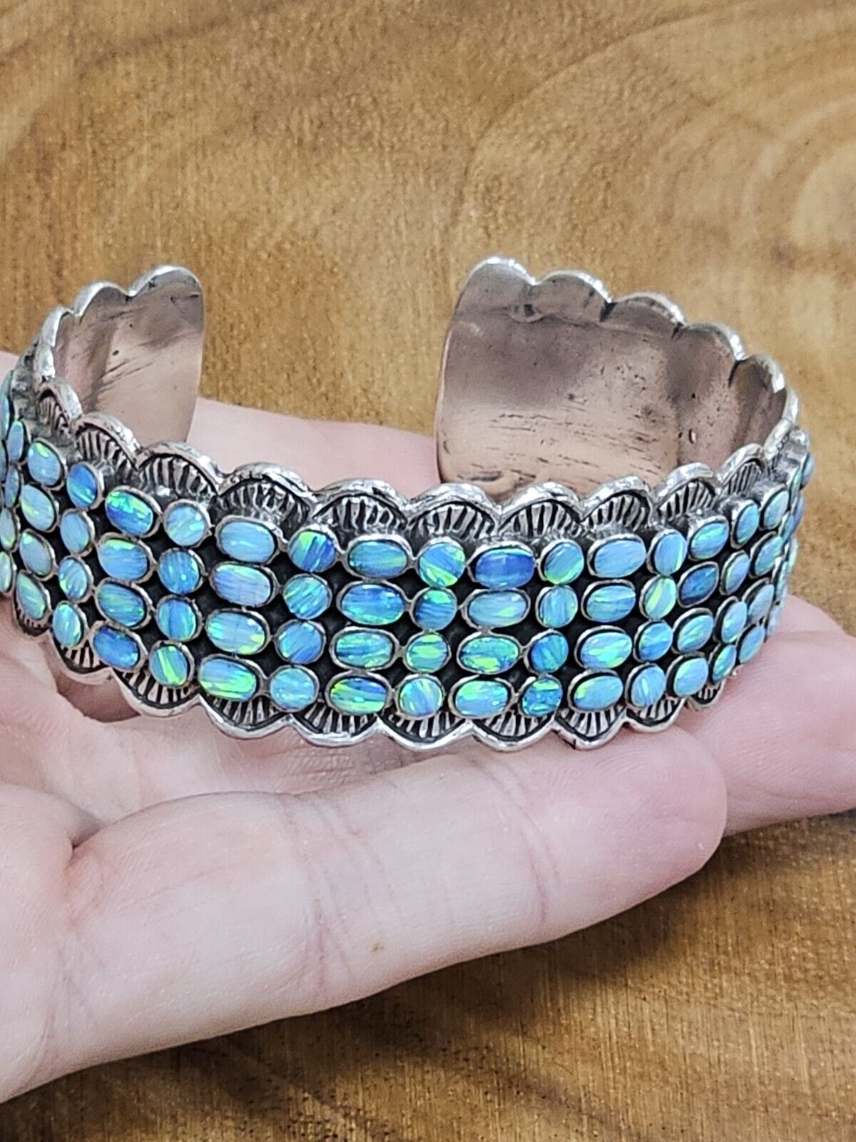 Bracelet Cuff Statement Blue Opal Cuff Sterling Silver 925 Size 6.75 Tight 7
