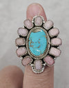 Ring Pink Opal And Turquoise Statememt Ring Adjustable 925 Southwestern Style