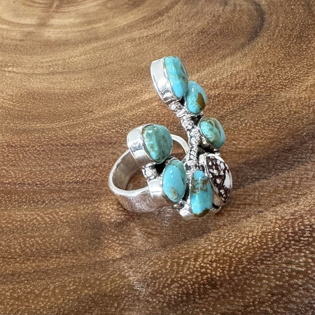 Horseshoe Turquoise And Wild Horse Gemstone Ring 925 Sterling Silver Adjustable