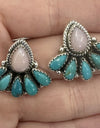 Turquoise And Pink Opal Natural Gemstone Earrings Sterling Silver 925 Post