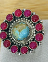 Turquoise And Pink Onyx 925 Sterling Silver Adjustable Ring Southwestern Style