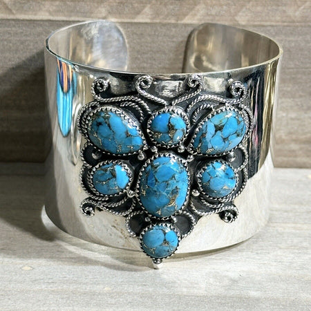 Statement Turquoise Dragonfly Cuff 925 Sterling Silver Size 7! 129 Grams!