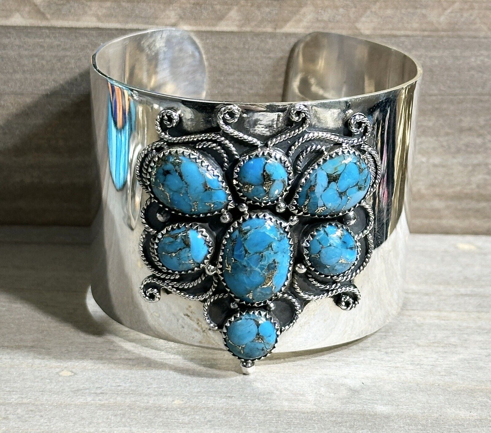 Statement Turquoise Dragonfly Cuff 925 Sterling Silver Size 7! 129 Grams!