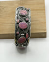 Pink Opal Inlay Cuff With Leaf And Flower Design 925 Sterling Silver 7”