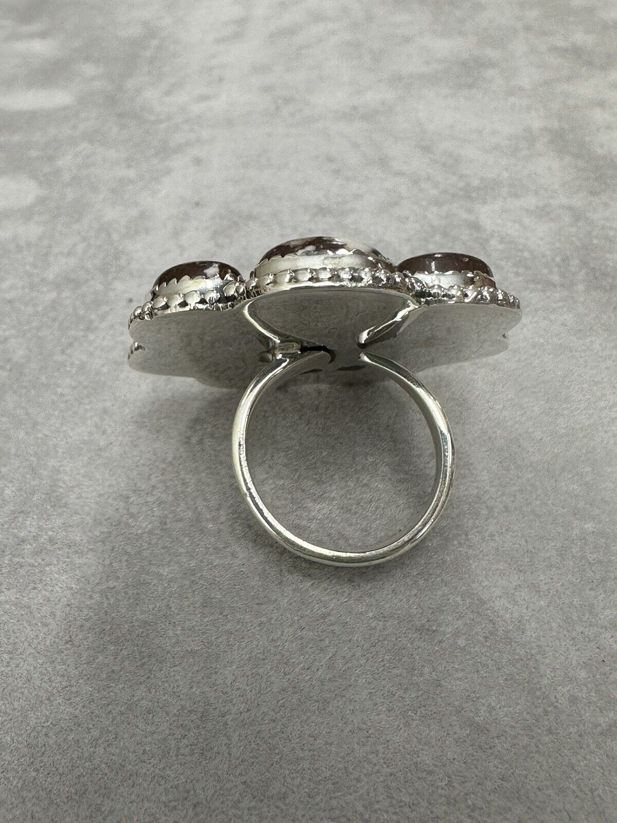 Wildhorse And Pink Opal Gemstone Sterling Silver 925 Adjustable Ring