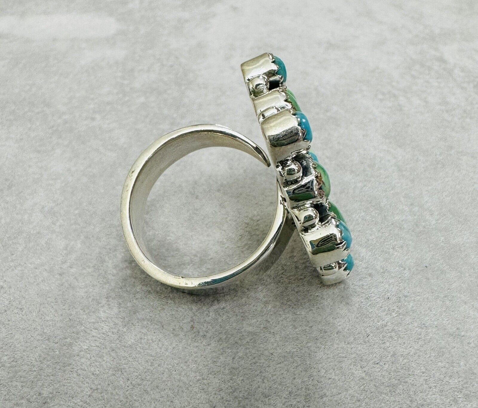 Turquoise And Variscite Gemstone Ring Adjustable 925 Sterling Silver Closed Back