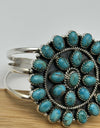 Turquoise Cluster Flower Cuff 925 Sterling Silver Size 6”