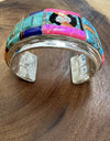 Gemstone Inlay Cobble Stone Cuff 925 Sterling Silver 7” 142 Grams!