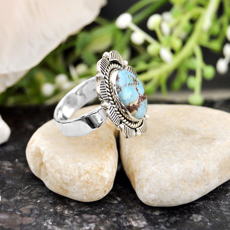 9.41cts Back Closed Golden Hills Turquoise 925  Adjustable Ring Size 7 4342