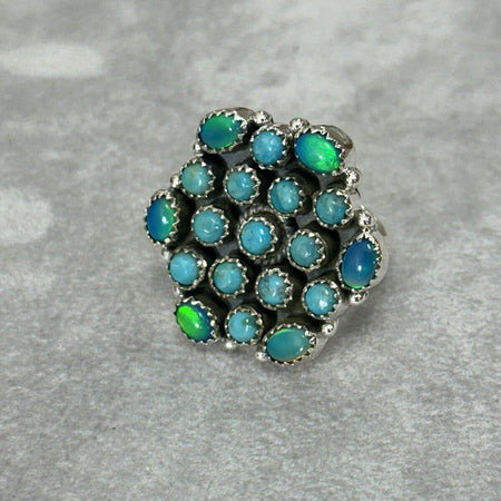 Turquoise And Arora Opal Gemstone Ring 925 Sterling Silver Adjustable