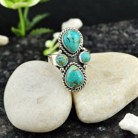9.91cts Back Closed Natural Blue Kingman Turquoise 925 Silver Ring Size 7 4381