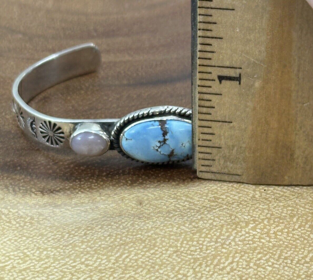Golden Hills Turquoise And Pink Opal Dainty Cuff 925 Sterling Silver Size 6.5
