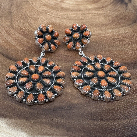 Statement Earrings! Orange Mojave Turquoise 925 Sterling Silver