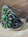 Lime Green Turquoise Cluster Flower Statement Cuff 925 Sterling Silver Size 7.5