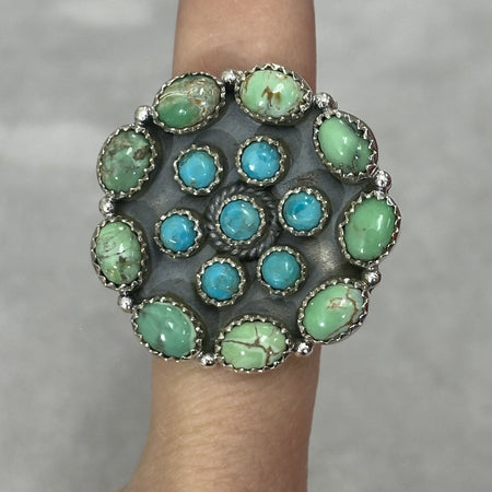 Turquoise And Variscite Ring 925 Sterling Silver Adjustable South western Style