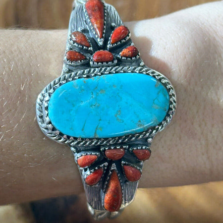 Turquoise And Orange Mojave Turquoise Cuff Sterling Silver 925 Size 7