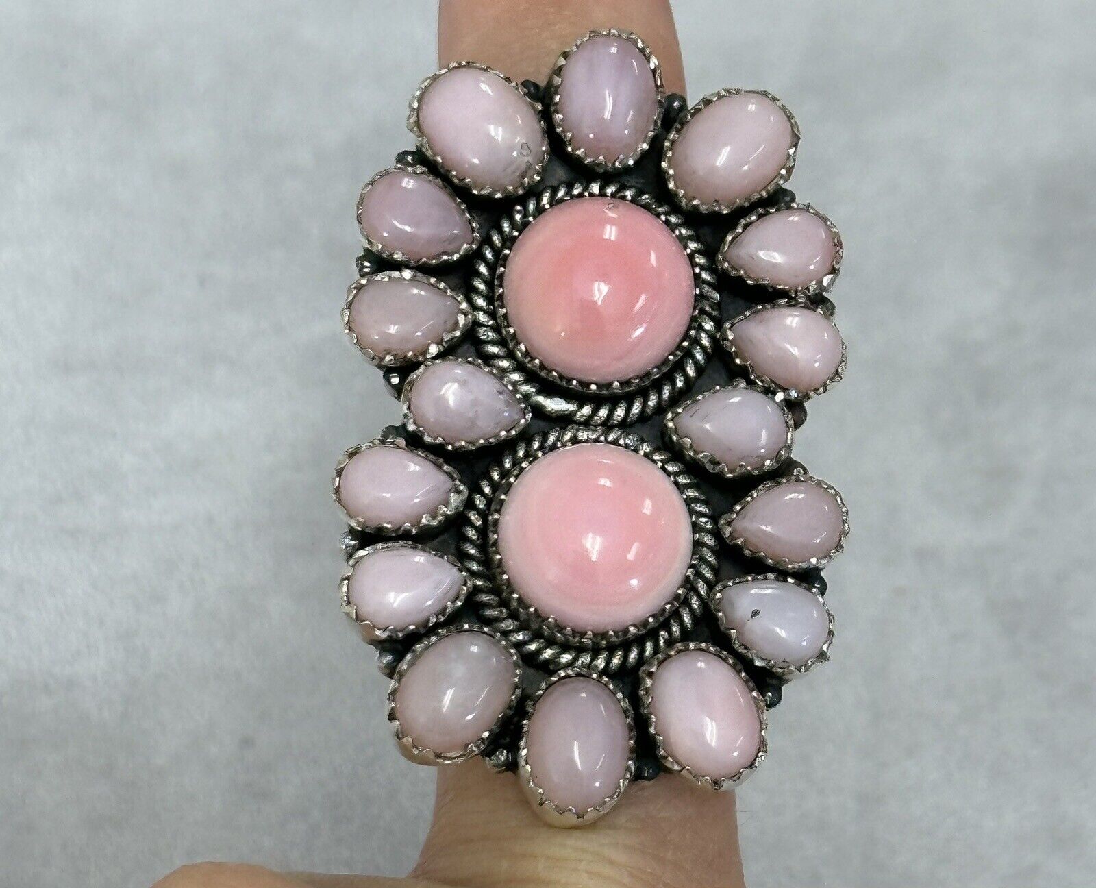 Statement Ring Pink Conch And Pink Opal Natural Gemstone 925 Sterling Silver