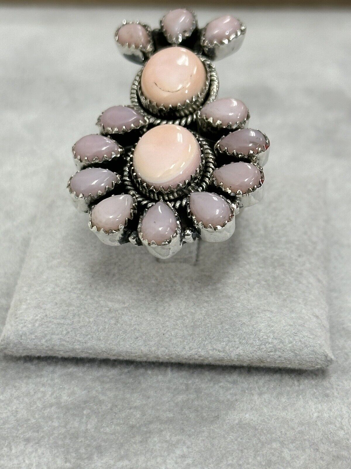 Statement Ring Pink Conch And Pink Opal Natural Gemstone 925 Sterling Silver