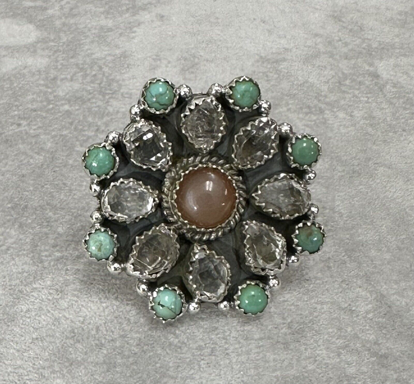 Herkimer Diamond Turquoise And Chocolate Moonstone Sterling Silver 925 Ring