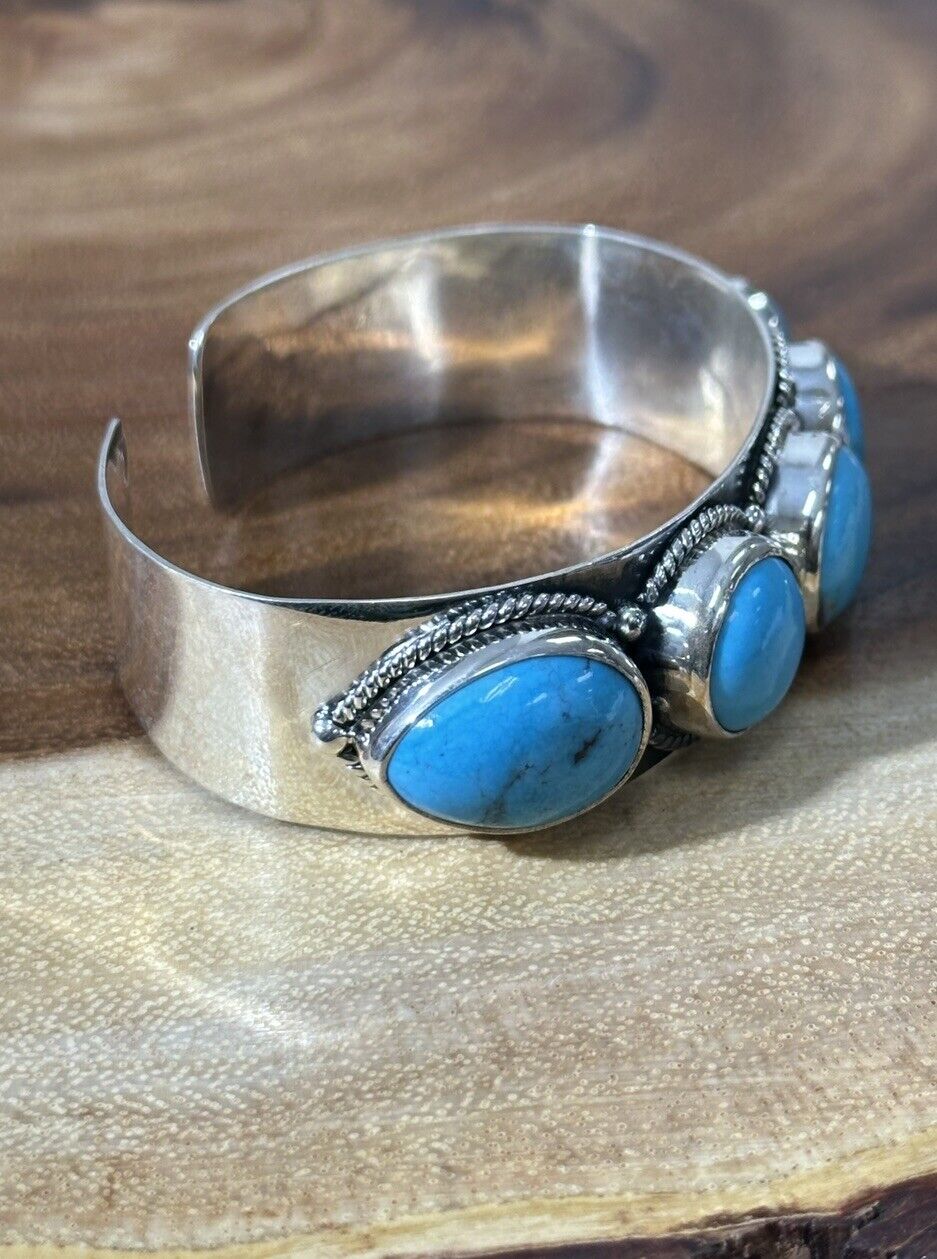 Kingman Turquoise 5 Stone Cuff 925 Sterling Silver Size 7 1/2
