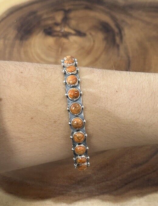 Orange Mojave Turquoise Cuff Bracelet 925 Sterling Silver Southwestern Style 8”
