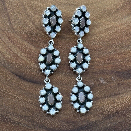 Statement Earrings! Mother Of Pearl & Chocolate Moonstone 925 Sterling Silver