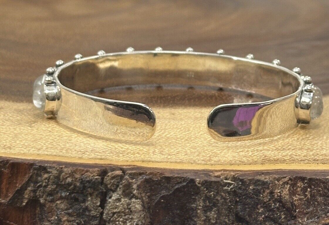 Rainbow Moonstone Cuff Bracelet 925 Sterling Silver Southwestern Style 7”