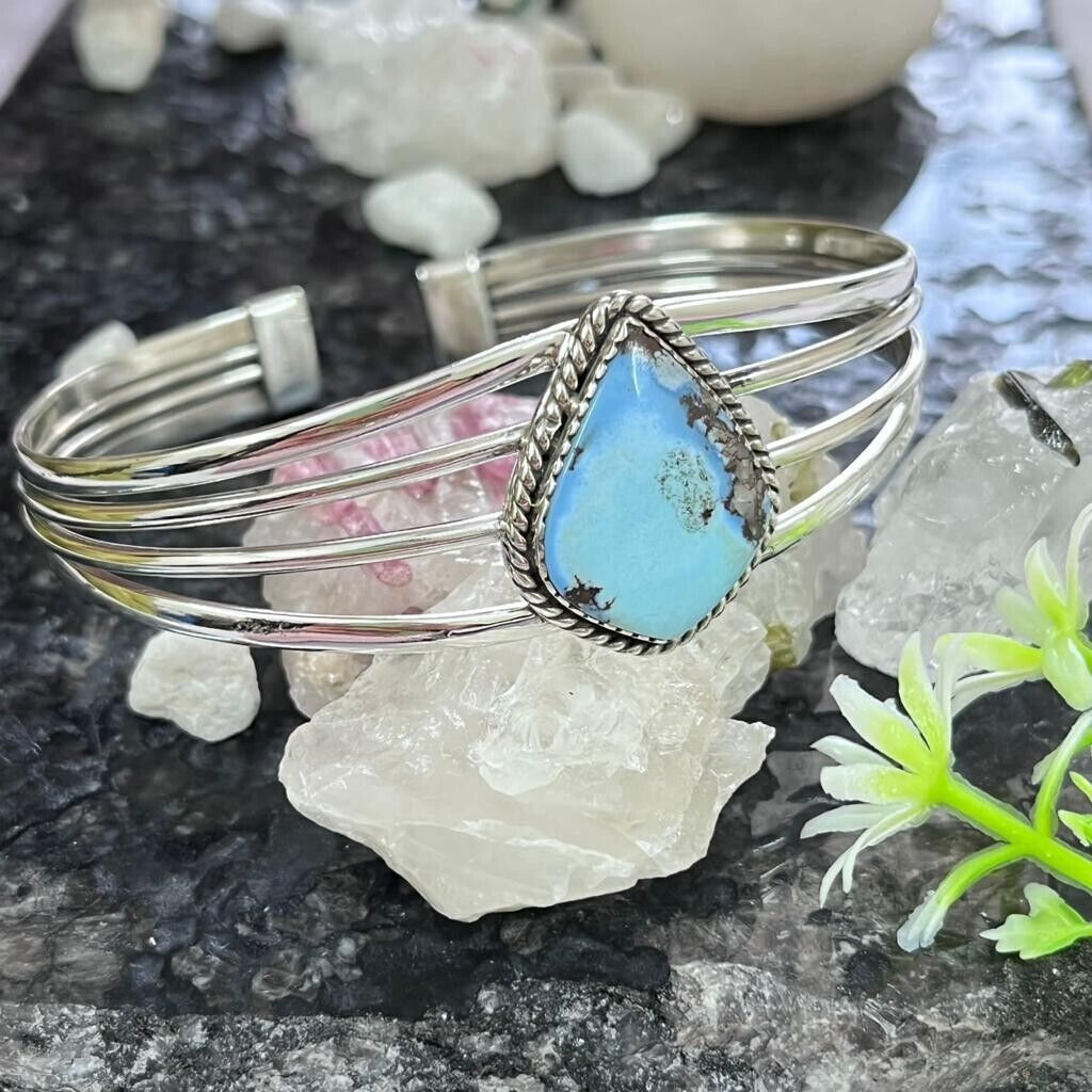 Golden Hills Turquoise 925 Sterling Silver Cuff! Size 7 to 8 Adjustable bb167