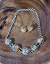 Spiny Oyster Choker Necklace And Earring Set 925 Sterling Silver 14”