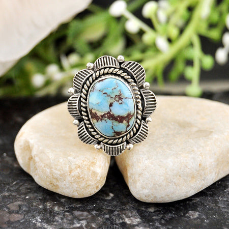 9.41cts Back Closed Golden Hills Turquoise 925  Adjustable Ring Size 7 4342
