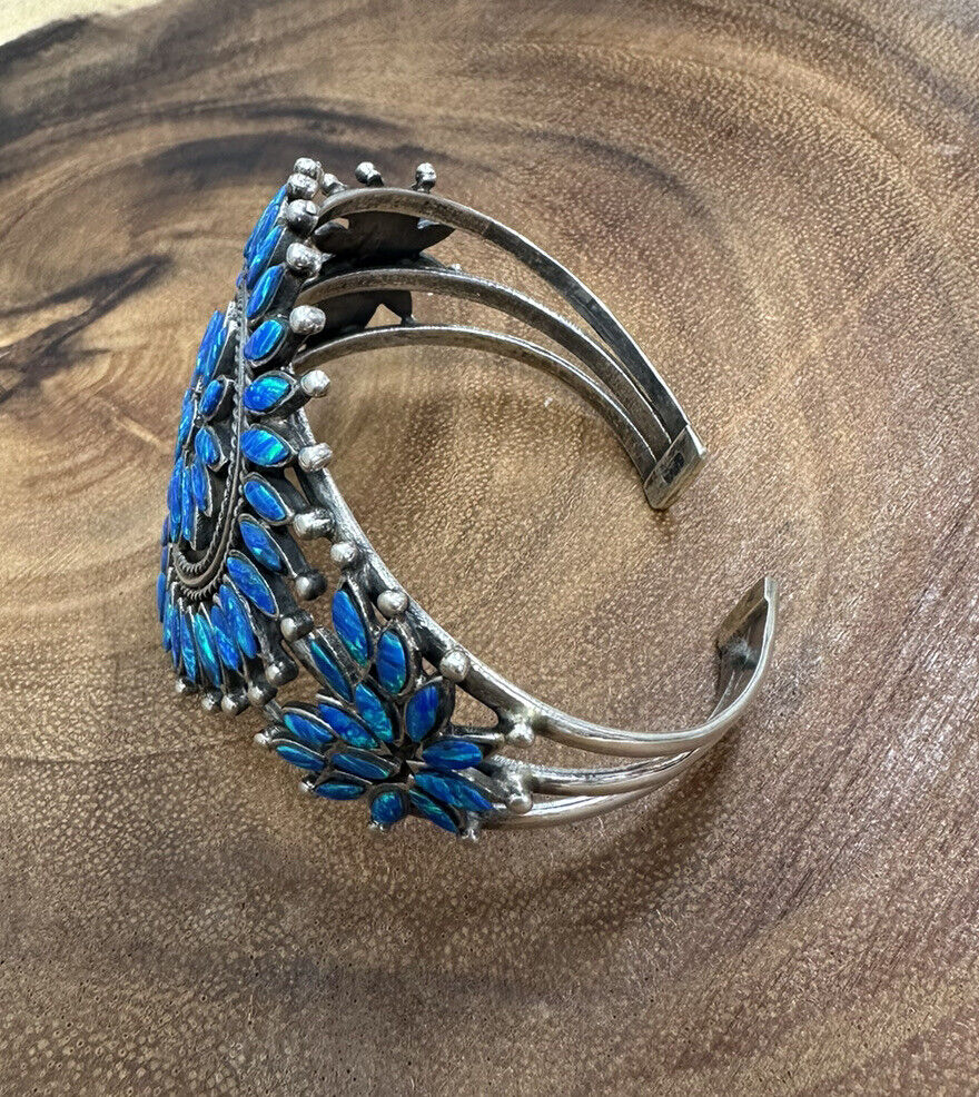 Pinpoint Blue Opal Cuff 925 Sterling Silver Size 6 3/4