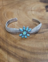 Bracelet Cuff Opal Blue Sterling Silver 925 Flower Feather Cuff Size 7...