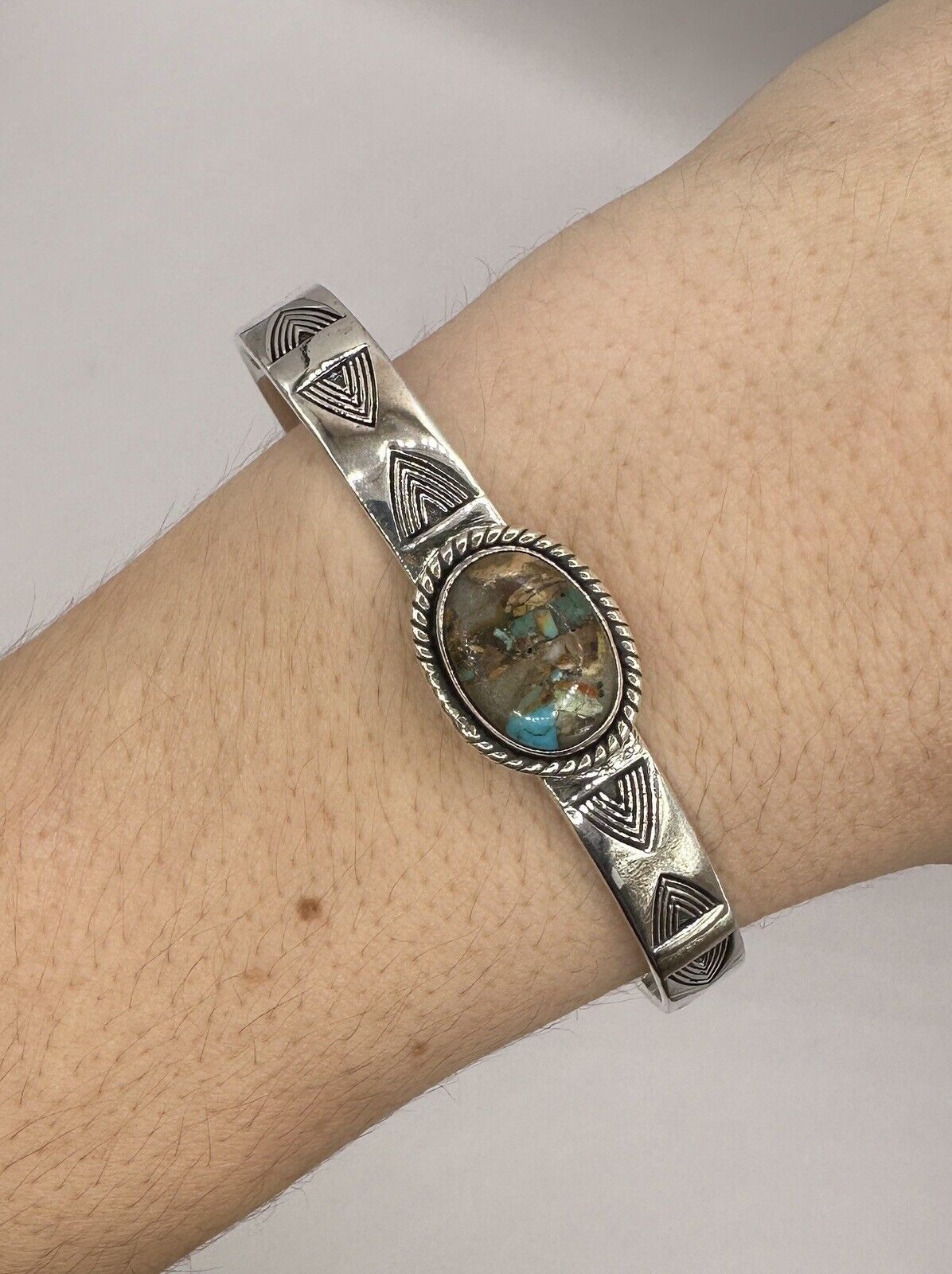 Royston Turquoise Dainty Cactus Style Cuff 925 Sterling Silver Size 6.5