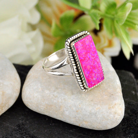 5.50cts Back Closed Hot Pink Opal Octagan Sterling Silver Ring Size 7.5 4806