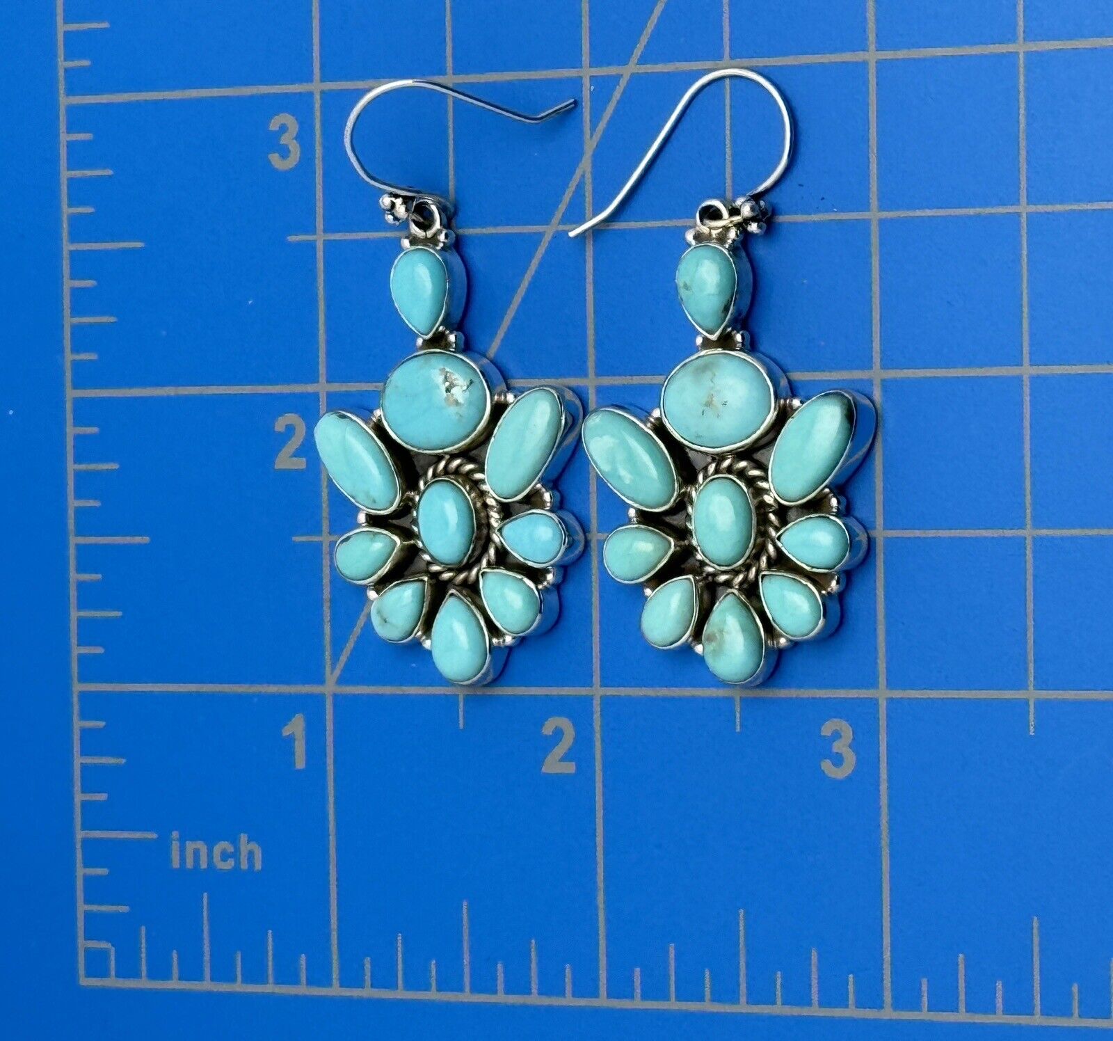 Turquoise Dangle Earrings 925 Sterling Silver Closed Back Southwestern Style