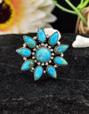 925  18.24cts Back Closed blue kingman Turquoise Round Ring Jewelry Size 7 4751