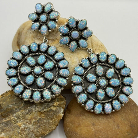 Statement Blue Aurora Opal Dangle Earrings 925 Sterling Silver 60 Grams