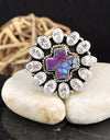17.38cts Purple Spiny Copper Turquoise Crystal Silver Cross Ring Size 6 4661
