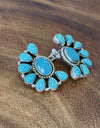Turquoise Half Flower Earrings 925 Sterling Silver Closed Backs