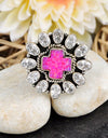 15.92cts Hot Pink Opal White Crystal 925 Sterling Silver Cross Ring Size 7 4682