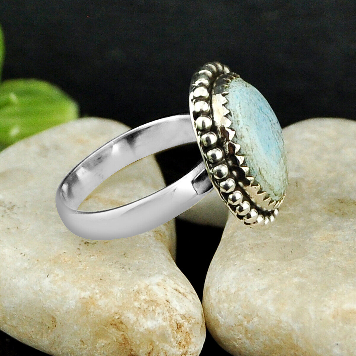 6.24cts  Natural golden hills  Turquoise Oval 925 Silver Ring Size 7 4463