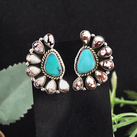 18.79cts Back Closed Turquoise Wild Horse Magnesite 925 Silver Earrings 4624